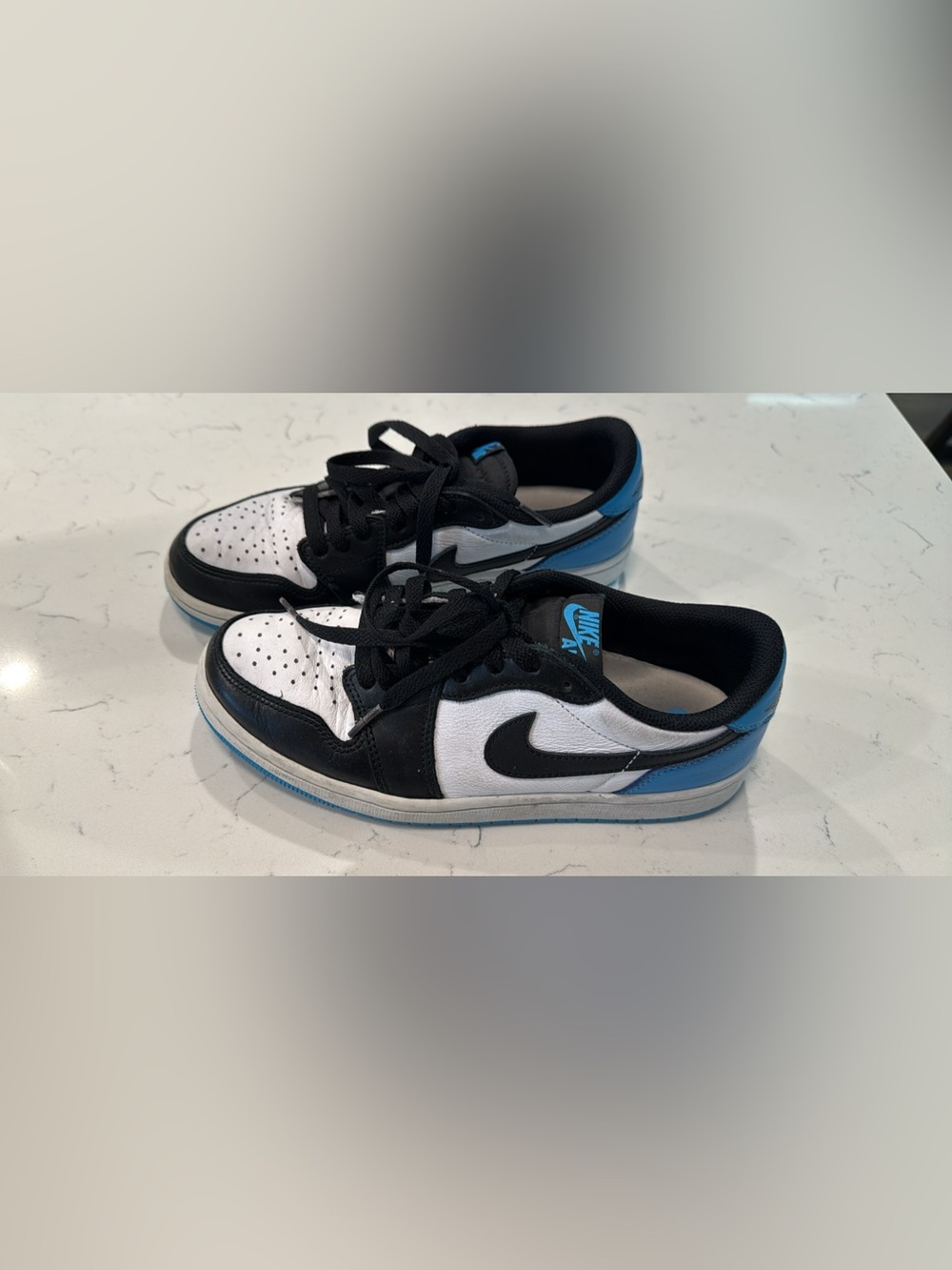 Air Jordan 1 Low Nike Kids Black White Blue Low-Top Sneakers
